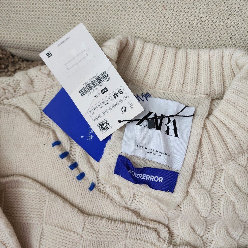 Zara × Ader Error Oversized Patchwork Knit Sweater in Ecru - Picture 4 of 5
